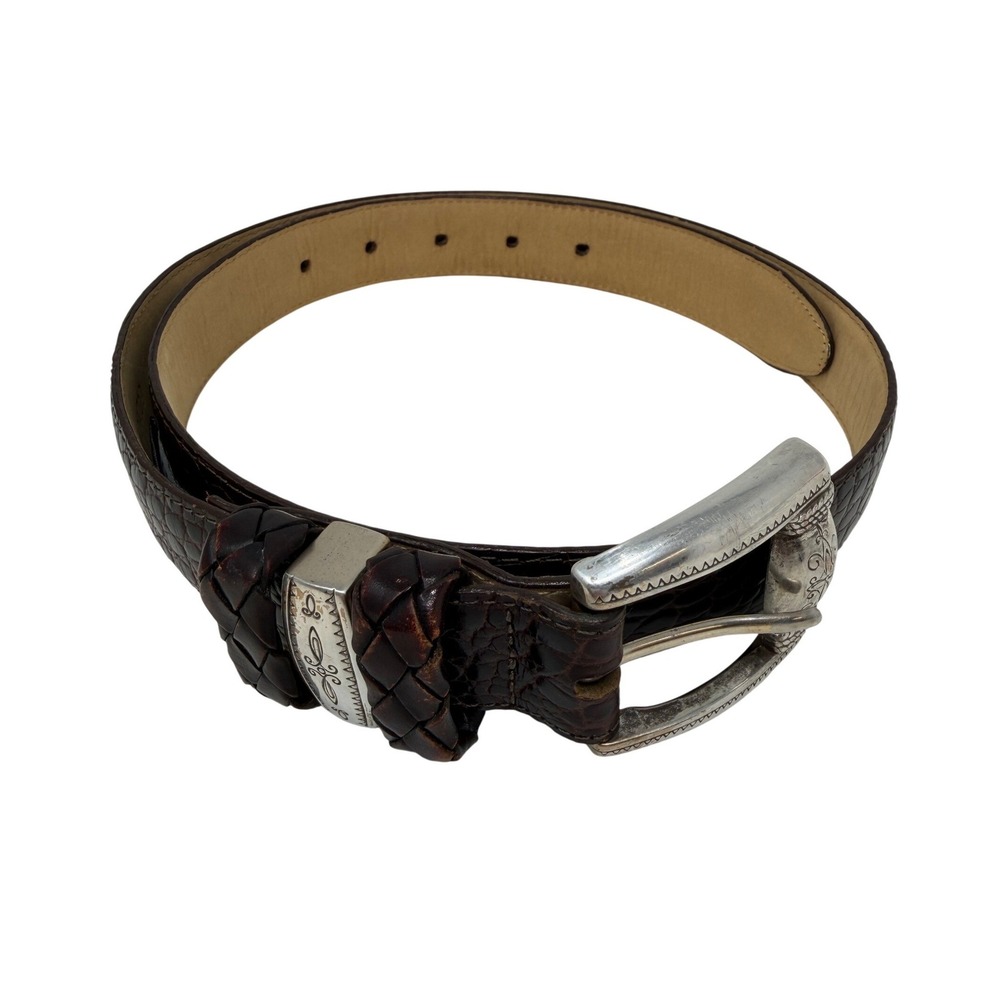 Brighton Dark Brown Crocodile Embossed Leather Western Belt Silver Buckle 24709